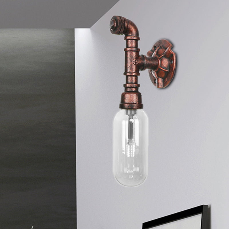 Clear Glass Industrial Weathered Copper Wall Sconce With Pipe Design Bedroom Light Fixture