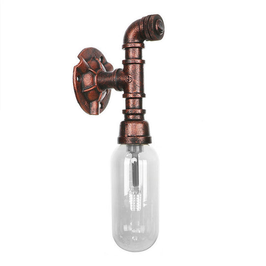 Clear Glass Industrial Weathered Copper Wall Sconce With Pipe Design Bedroom Light Fixture