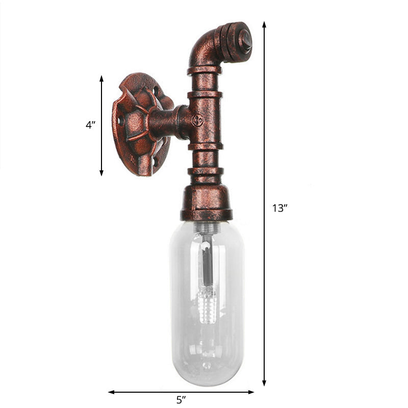 Clear Glass Industrial Weathered Copper Wall Sconce With Pipe Design Bedroom Light Fixture