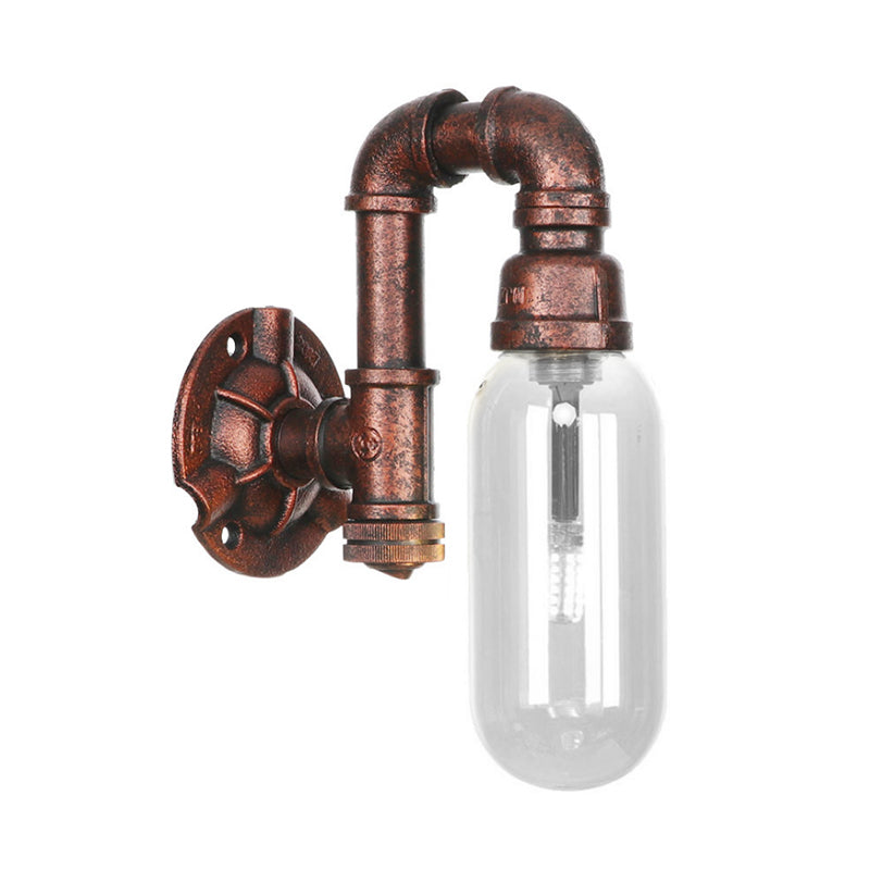 Clear Glass Industrial Weathered Copper Wall Sconce With Pipe Design Bedroom Light Fixture