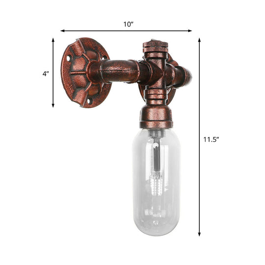 Clear Glass Industrial Weathered Copper Wall Sconce With Pipe Design Bedroom Light Fixture