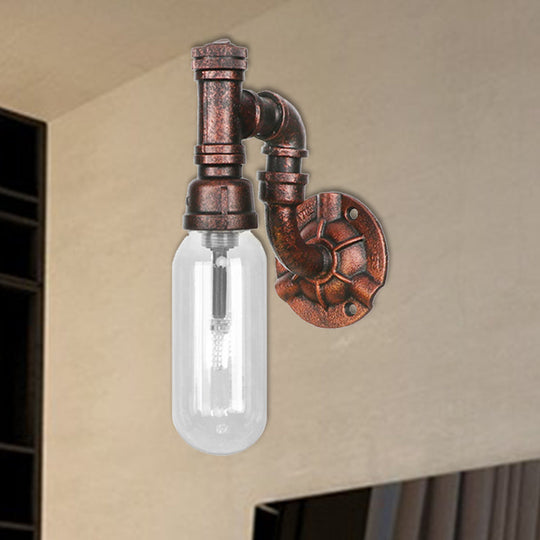 Industrial Oval Wall Light Fixture With Clear Glass 1/2 Lights And Weathered Copper Sconce Design /