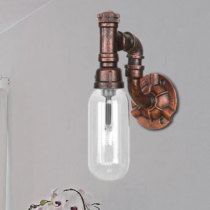 Industrial Oval Wall Light Fixture With Clear Glass 1/2 Lights And Weathered Copper Sconce Design