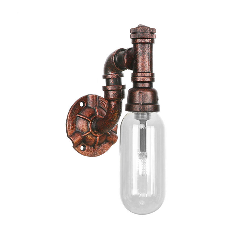 Industrial Oval Wall Light Fixture With Clear Glass 1/2 Lights And Weathered Copper Sconce Design