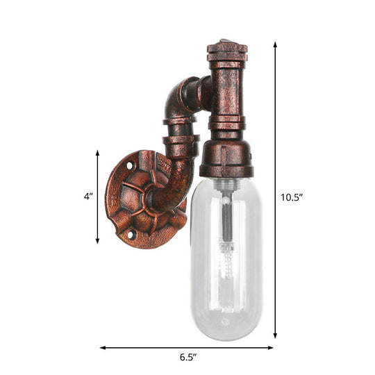 Industrial Oval Wall Light Fixture With Clear Glass 1/2 Lights And Weathered Copper Sconce Design