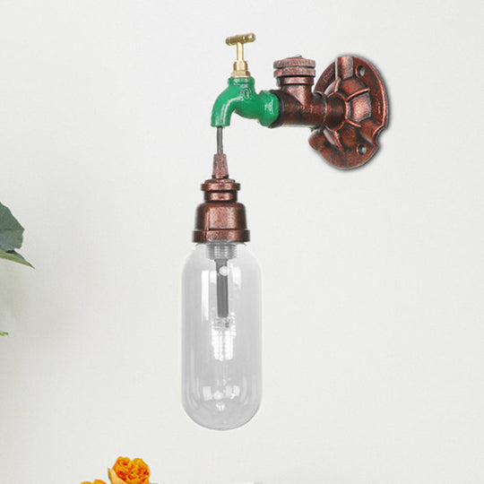 Industrial Oval Wall Light Fixture With Clear Glass 1/2 Lights And Weathered Copper Sconce Design /