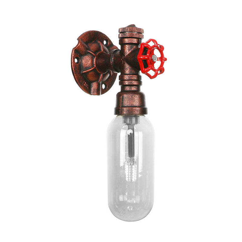 Industrial Oval Wall Light Fixture With Clear Glass 1/2 Lights And Weathered Copper Sconce Design