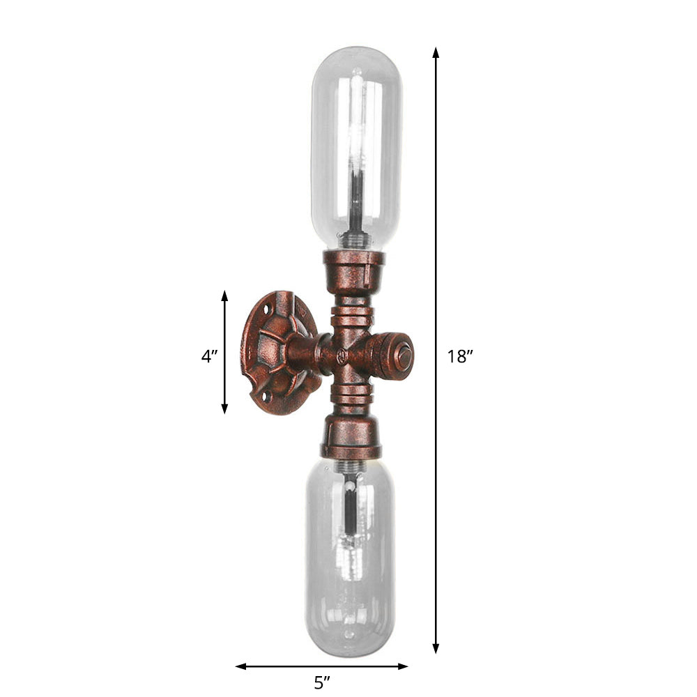 Industrial Oval Wall Light Fixture With Clear Glass 1/2 Lights And Weathered Copper Sconce Design