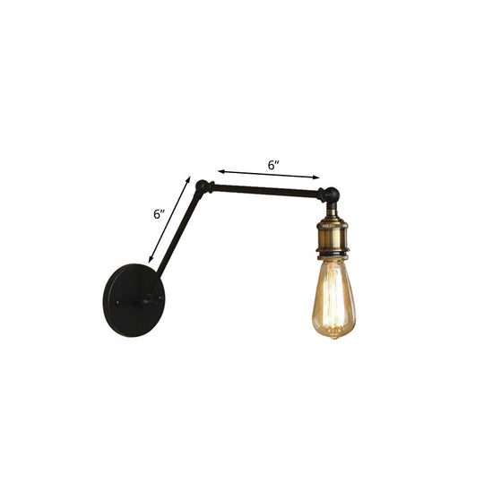 Swing Arm Industrial Sconce Lighting - 1 Light Metallic Wall Lamp In Brass/Black For Living Room