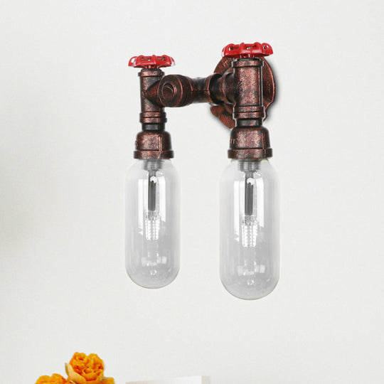 Industrial Weathered Copper Pipe Wall Sconce Lighting - Clear Glass Capsule & 2/4 Lights For Bedroom