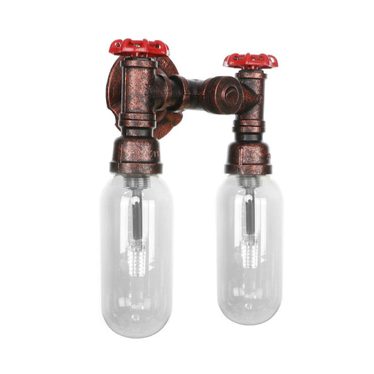 Industrial Weathered Copper Pipe Wall Sconce Lighting - Clear Glass Capsule & 2/4 Lights For Bedroom