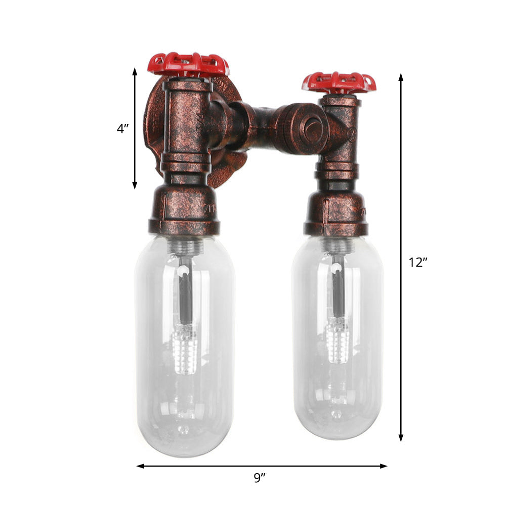 Industrial Weathered Copper Pipe Wall Sconce Lighting - Clear Glass Capsule & 2/4 Lights For Bedroom