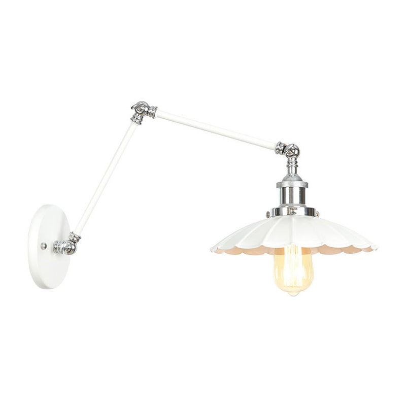 Adjustable Arm Industrial Metal Wall Lamp Lighting With 1 Light Fixture - White Cone/Saucer/Wavy