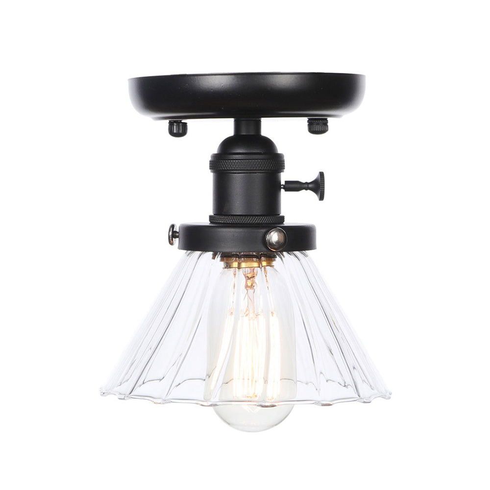 Clear/Amber Glass Semi Flush Mount Ceiling Light for Kitchen - Industrial Cone/Rhombus/Bell Design