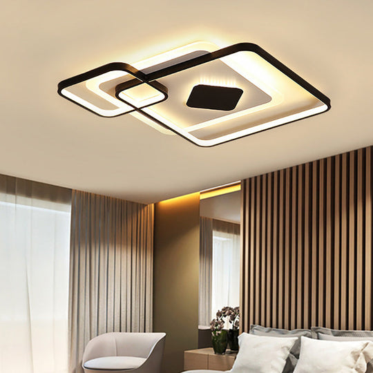 Geometric Metal LED Ceiling Light - Black Flush Mount in White/Warm Light, 16.5"/19.5"/23.5" Wide