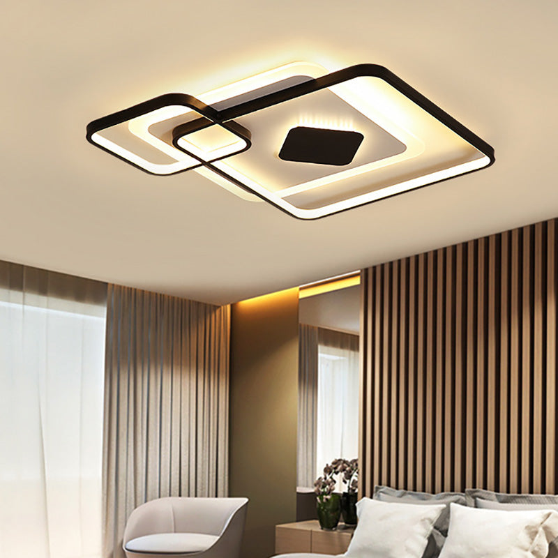 Geometric Metal Led Ceiling Light - Black Flush Mount In White/Warm 16.5/19.5/23.5 Wide