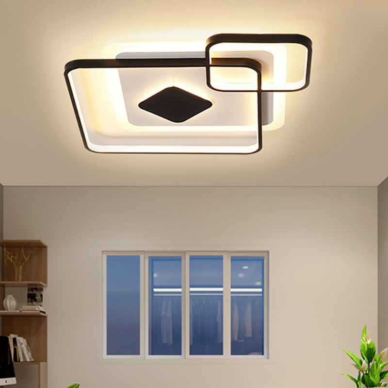 Geometric Metal Led Ceiling Light - Black Flush Mount In White/Warm 16.5/19.5/23.5 Wide