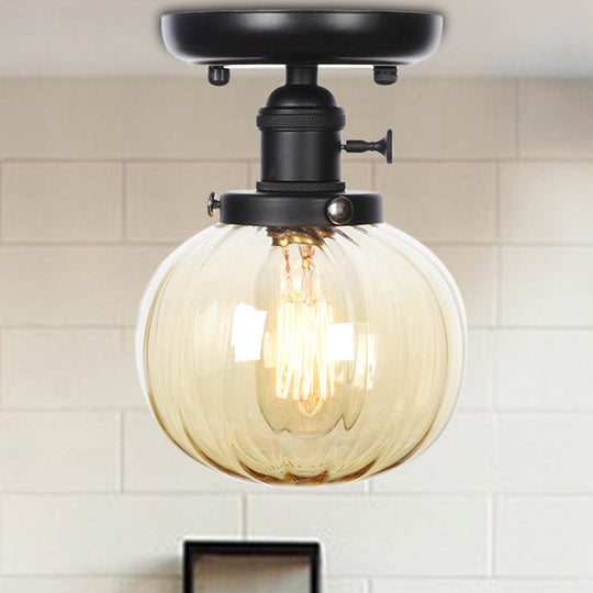 Industrial Black Ceiling Mount Light with Clear/Amber Glass - Perfect for Kitchen