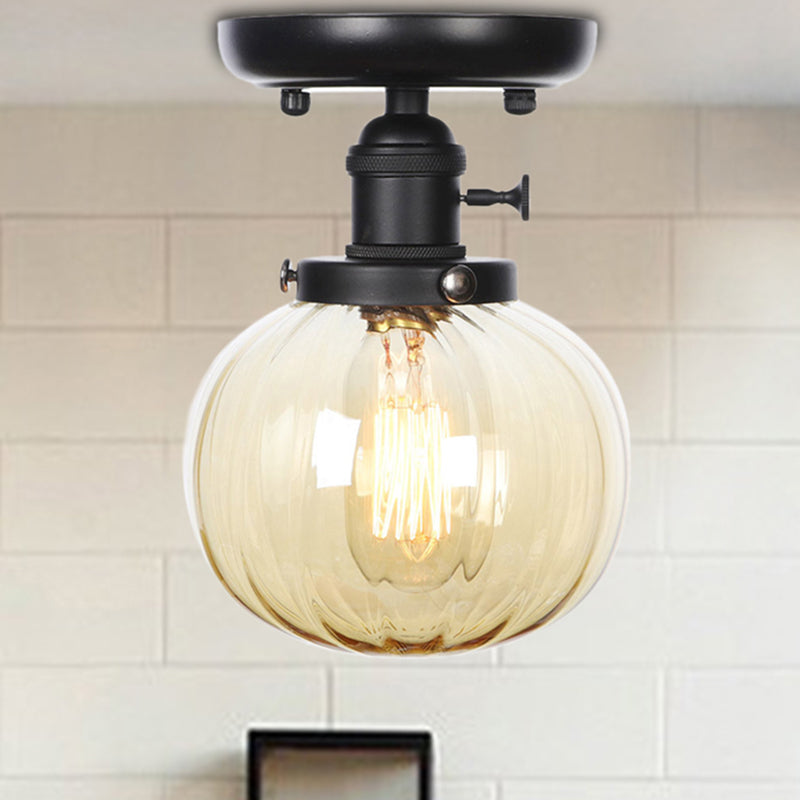 Industrial Black Ceiling Mount Light With Clear/Amber Glass - Perfect For Kitchen