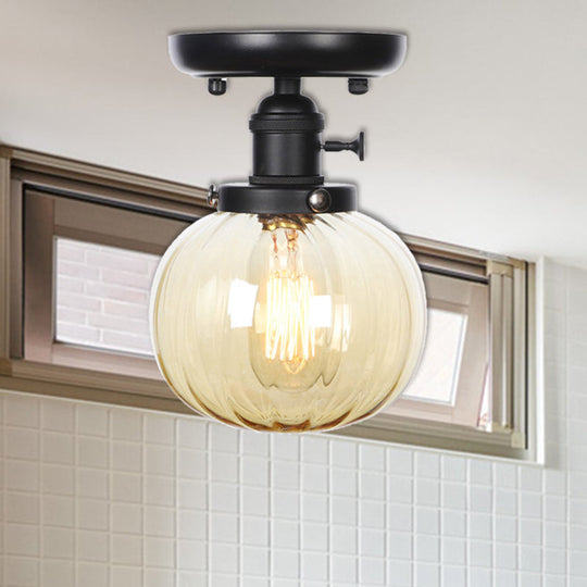 Industrial Black Ceiling Mount Light with Clear/Amber Glass - Perfect for Kitchen