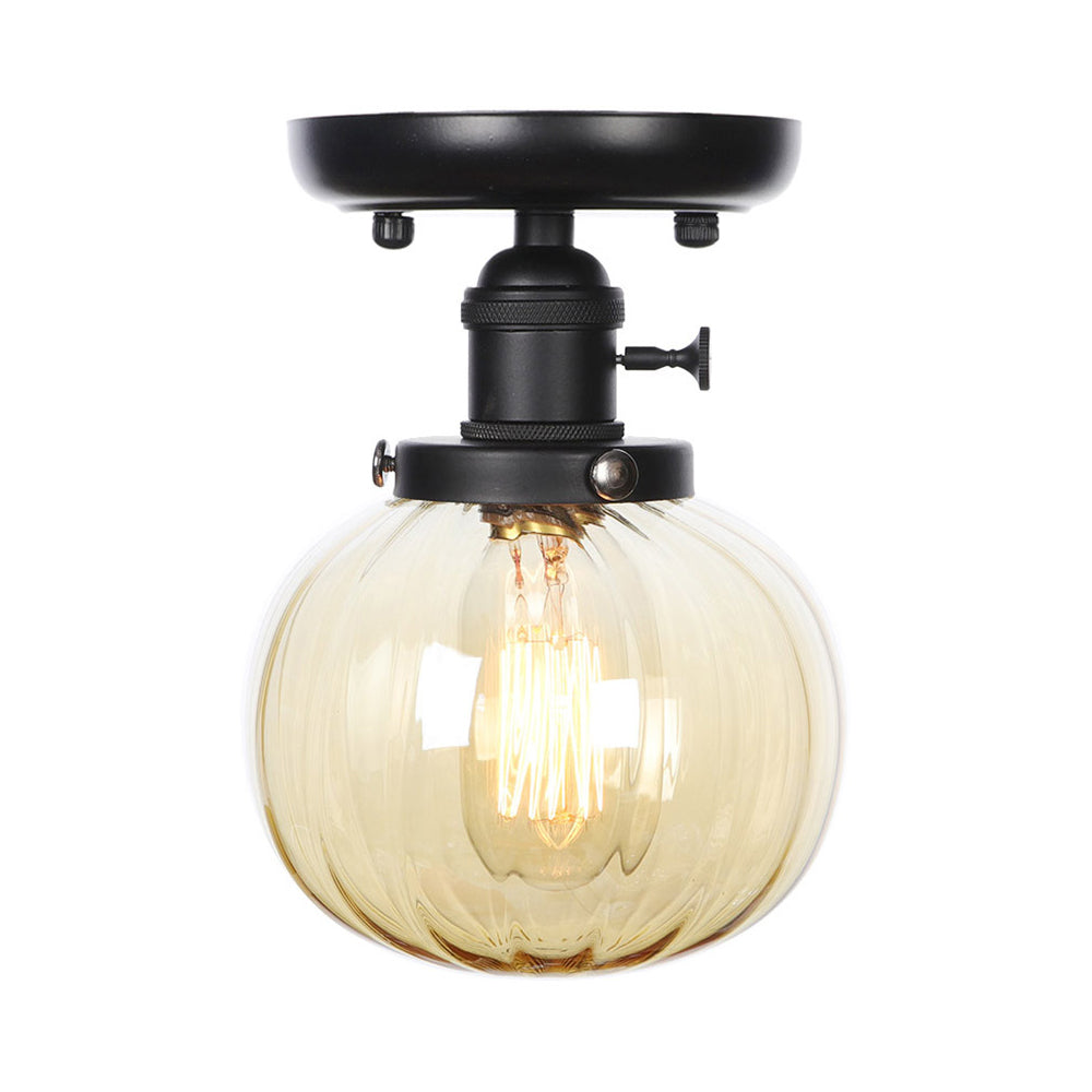 Industrial Black Ceiling Mount Light with Clear/Amber Glass - Perfect for Kitchen