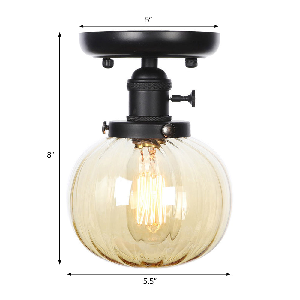 Industrial Black Ceiling Mount Light With Clear/Amber Glass - Perfect For Kitchen