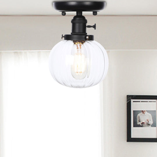 Industrial Black Ceiling Mount Light with Clear/Amber Glass - Perfect for Kitchen