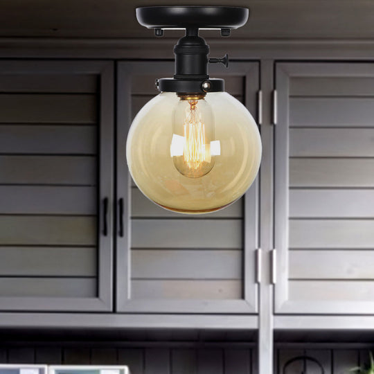 Industrial Black Ceiling Mount Light with Clear/Amber Glass - Perfect for Kitchen