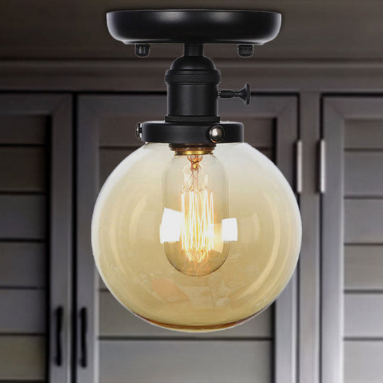 Industrial Black Ceiling Mount Light with Clear/Amber Glass - Perfect for Kitchen