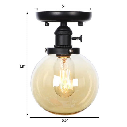 Industrial Black Ceiling Mount Light with Clear/Amber Glass - Perfect for Kitchen