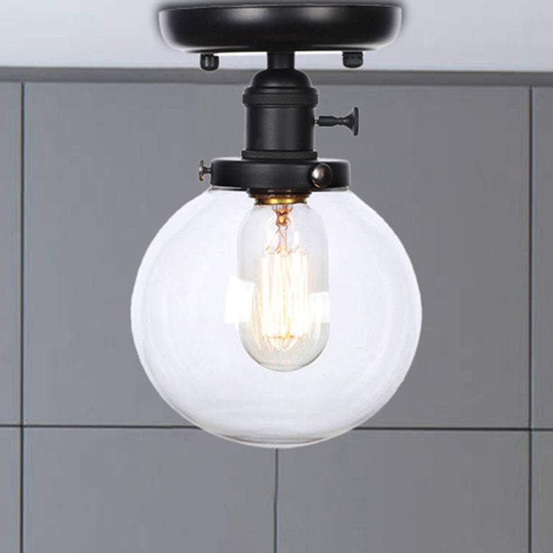 Industrial Black Ceiling Mount Light with Clear/Amber Glass - Perfect for Kitchen