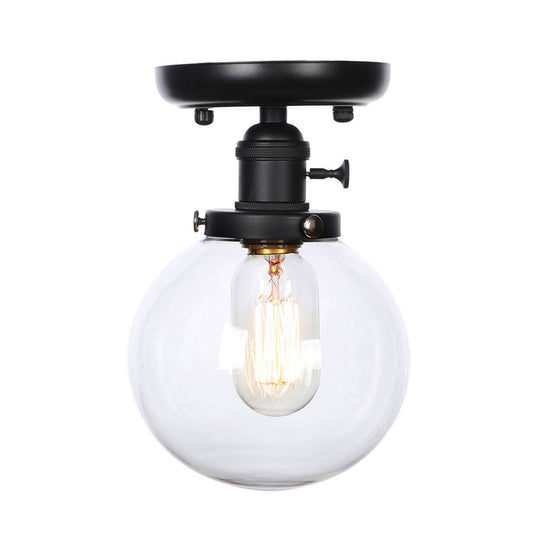 Industrial Black Ceiling Mount Light With Clear/Amber Glass - Perfect For Kitchen