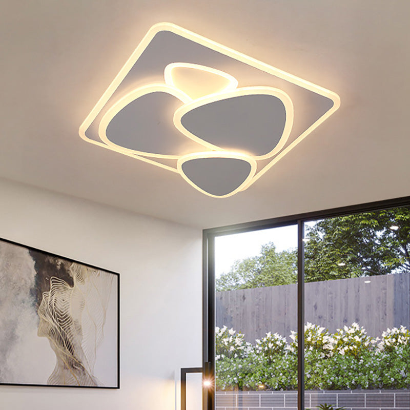 Modern Grey Flush Mount LED Ceiling Light with Overlapping Design in White/Warm Light - 19.5"/38" Wide