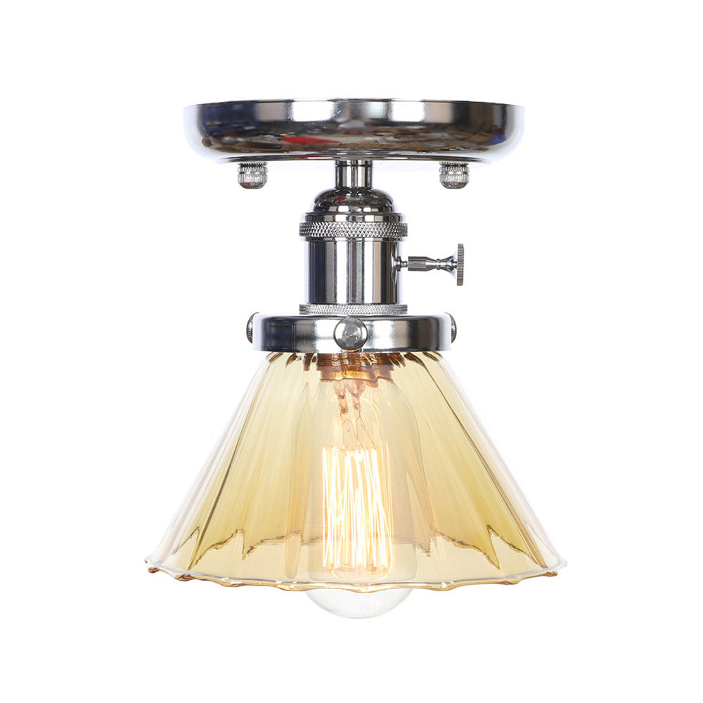 Industrial Chrome Ceiling Light - Semi Flush Mount with Clear/Amber Glass Bulb