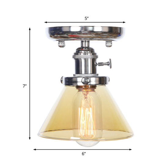 Industrial Chrome Ceiling Light - Semi Flush Mount With Clear/Amber Glass Bulb