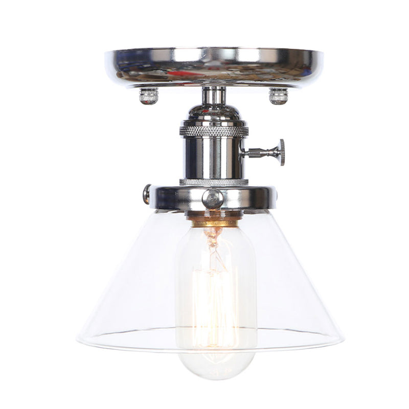 Industrial Chrome Ceiling Light - Semi Flush Mount with Clear/Amber Glass Bulb