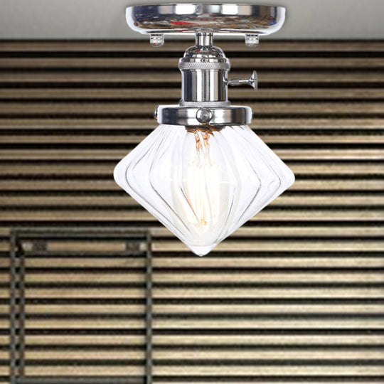 Industrial Chrome Ceiling Light - Semi Flush Mount With Clear/Amber Glass Bulb Clear / Rhombus