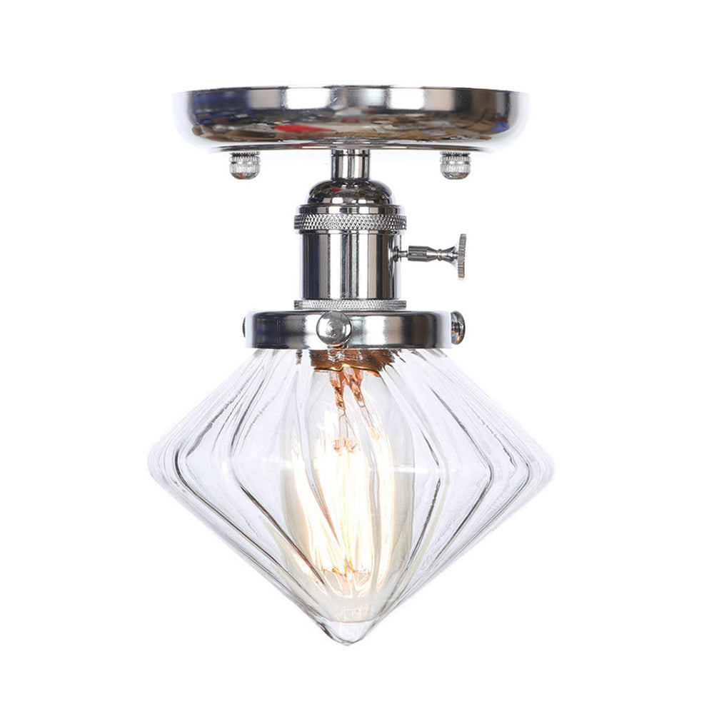 Industrial Chrome Ceiling Light - Semi Flush Mount with Clear/Amber Glass Bulb