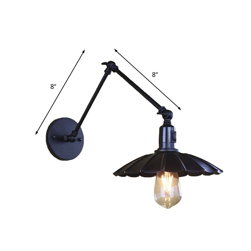 Vintage Black/White Scalloped Wall Sconce With Swing Arm - Stylish Metal Design For Living Room