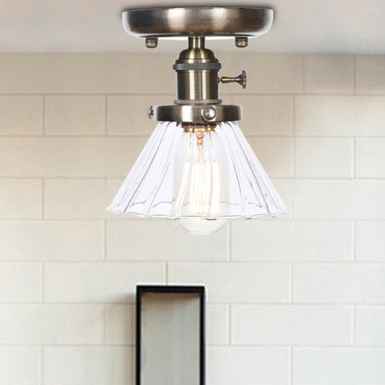 Industrial Cone/Bell/Rhombus Glass Semi Flush Mount Light - Bronze Finish