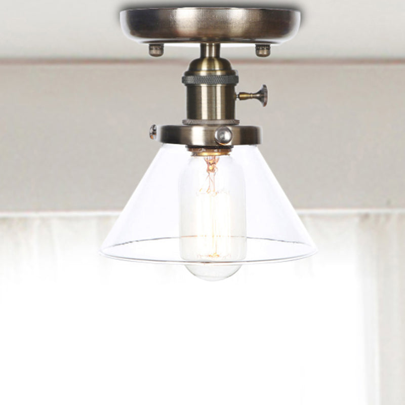 Industrial Cone/Bell/Rhombus Glass Semi Flush Mount Light - Bronze Finish