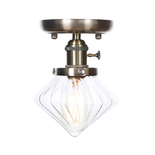 Industrial Cone/Bell/Rhombus Glass Semi Flush Mount Light - Bronze Finish