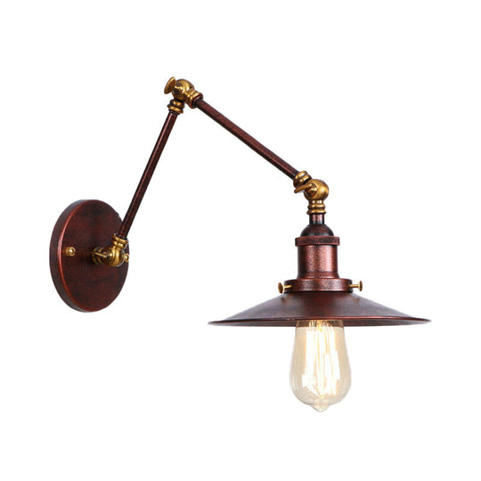 Industrial Style Metal Black/Rust Wall Mount Light With Swing Arm And Flat Shade - 1 Bulb Lamp