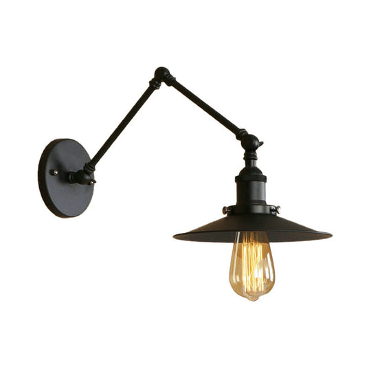 Industrial Style Metal Black/Rust Wall Mount Light With Swing Arm And Flat Shade - 1 Bulb Lamp