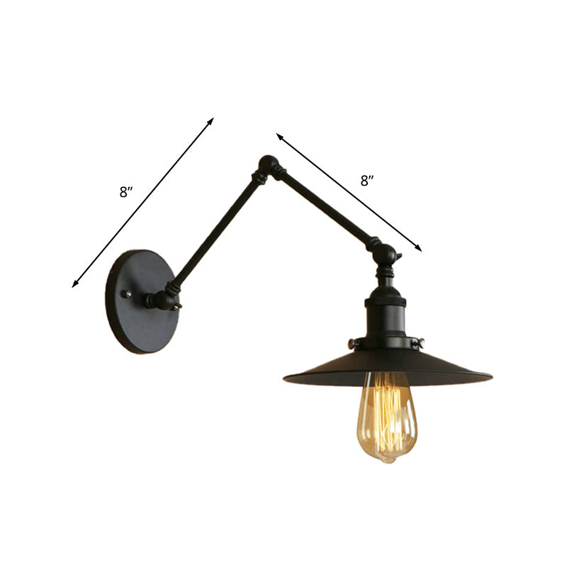 Industrial Style Metal Black/Rust Wall Mount Light With Swing Arm And Flat Shade - 1 Bulb Lamp