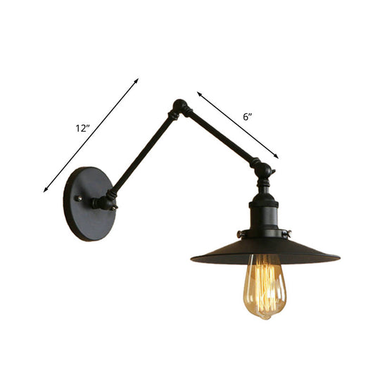 Industrial Style Metal Black/Rust Wall Mount Light With Swing Arm And Flat Shade - 1 Bulb Lamp