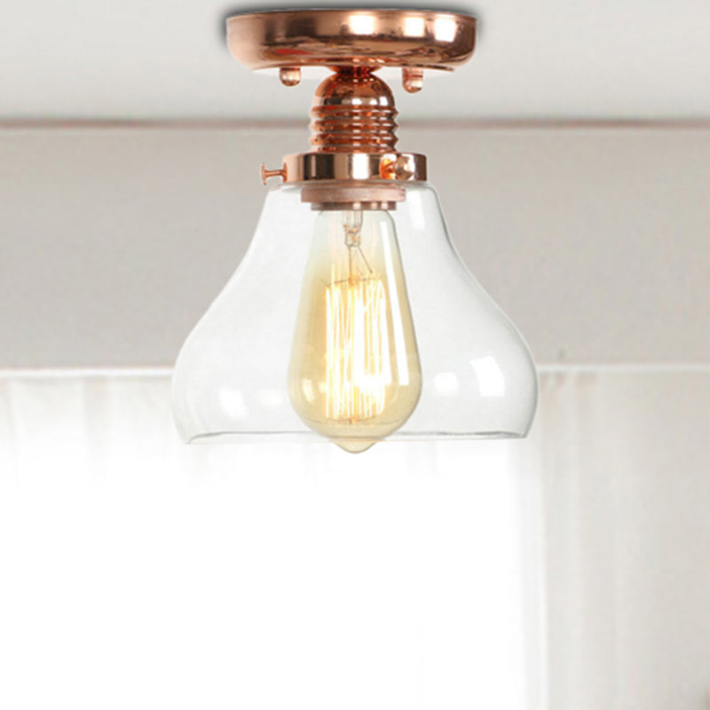 Copper Ceiling Semi Flush Light with Clear Glass Globe Shade - Industrial Style