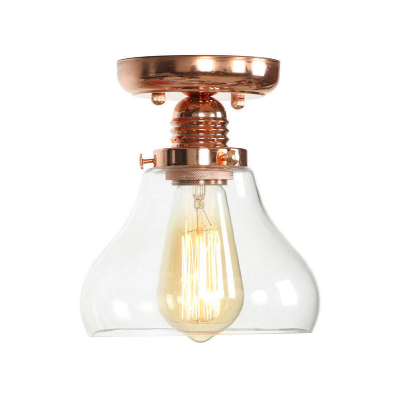 Copper Ceiling Semi Flush Light with Clear Glass Globe Shade - Industrial Style