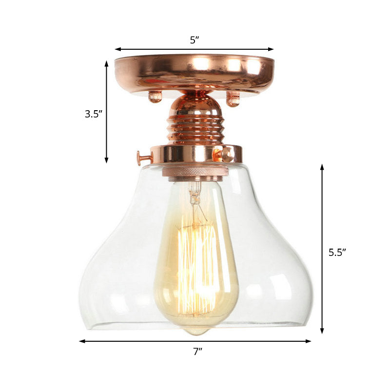 Copper Ceiling Semi Flush Light With Clear Glass Globe Shade - Industrial Style