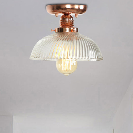 Copper Ceiling Semi Flush Light with Clear Glass Globe Shade - Industrial Style